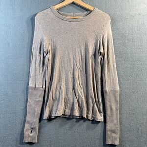 Enza Costa Womens Small 100% Cotton Long Sleeve Thumbhole Top Taupe Brown